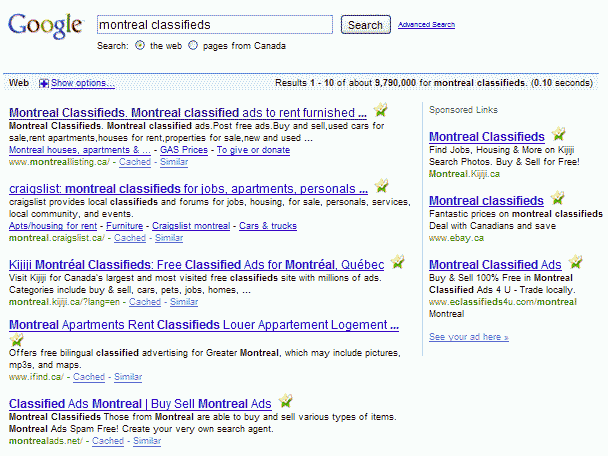 www.montreallisting.ca is #1 montreal classifieds on Google, Yahoo and Bing.