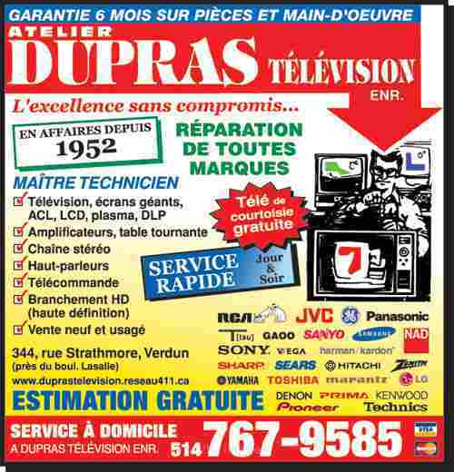 Reparation TV Montreal --> Dupras Television <--