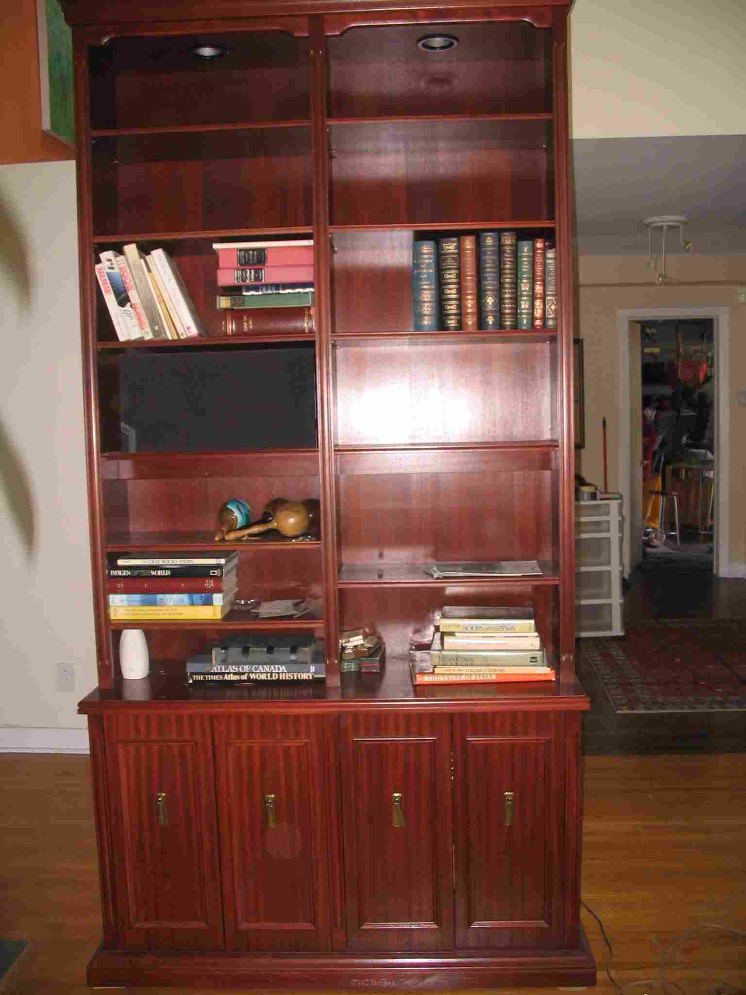 FABULOUS PAIR OF CUSTOM MADE SOLID WOOD TALL BOOKCASES (CHERRY)