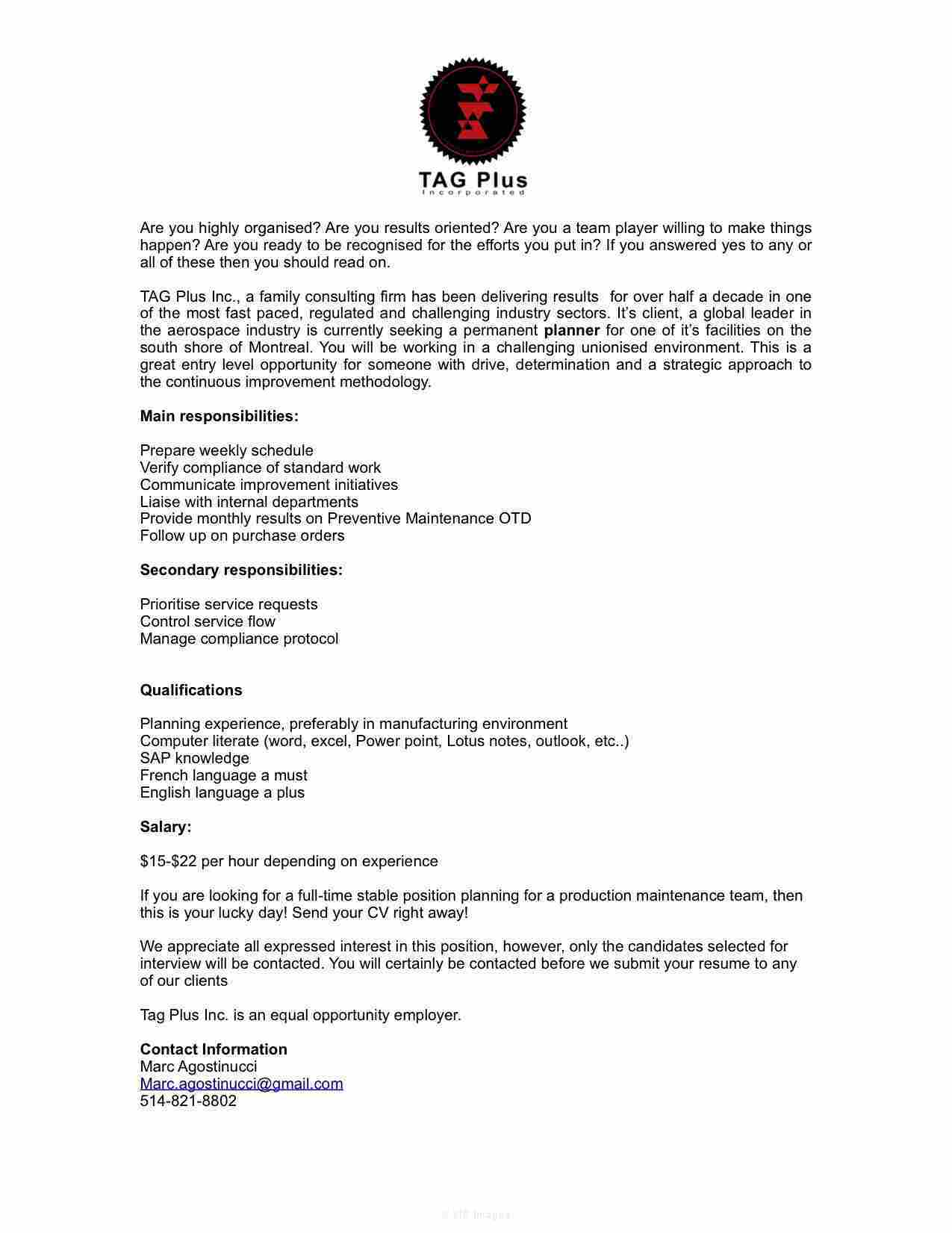 Maintenance planner -  Aerospace Industry