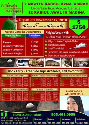Montreal 07 Nights Rabiul Awal Package / Group