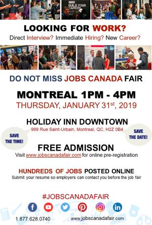 FREE: MONTREAL JOB FAIR - JANUARY 31st, 2019