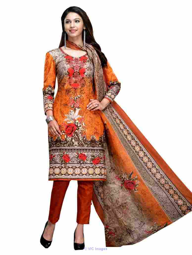 Fashionable Orange Cotton Salwar Kameez Material