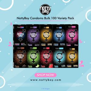 NottyBoy Bulk(100 count) Condom Pack: Flavoured, Ribbed, Dotted & More