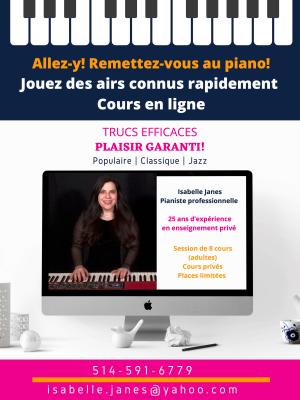 Cours de piano en ligne pour adultes Pop-Jazz-Classique