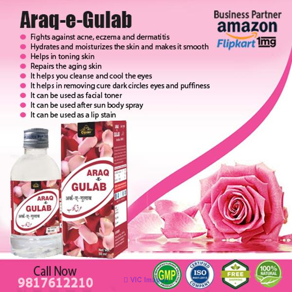 Araq-E-Gulab has health benefits for the facial Skin, heart, and brain