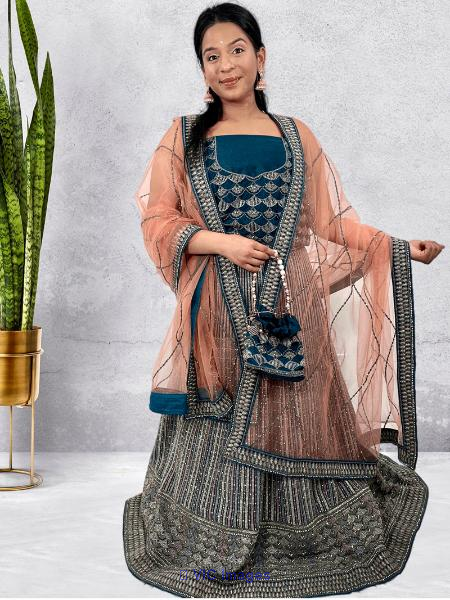 Heavy Embroidered Peacock Blue Lehenga Choli for Party