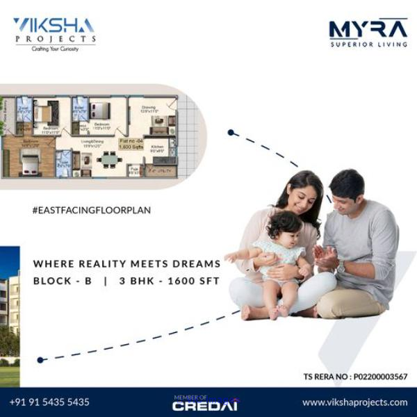 Gated community flats for sale in Kompally | Myra Project